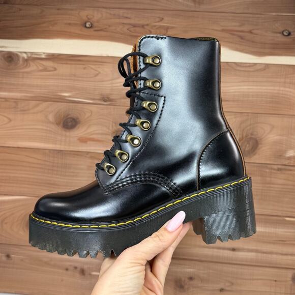 Dr Martens Women's Leona Vintage Smooth Leather Heeled Boots Chunky Black size 6 - Picture 16 of 16